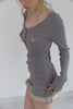 Fur Trim Knit Set-Up -charcoal