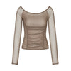 Check Shirring Off-Shoulder Top -beige