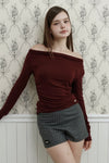 Mellow Off-Shoulder Top -burgundy
