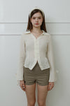 Slim-Fit Ribbon-Tie Blouse -ivory