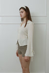Slim-Fit Ribbon-Tie Blouse -ivory