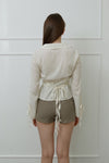 Slim-Fit Ribbon-Tie Blouse -ivory