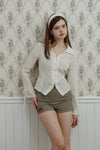 Slim-Fit Ribbon-Tie Blouse -ivory