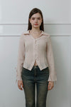 Slim-Fit Ribbon-Tie Blouse -Baby Pink