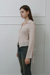 Slim-Fit Ribbon-Tie Blouse -Baby Pink