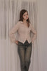 Slim-Fit Ribbon-Tie Blouse -Baby Pink