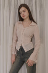 Slim-Fit Ribbon-Tie Blouse -Baby Pink