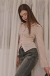 Slim-Fit Ribbon-Tie Blouse -Baby Pink
