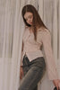 Slim-Fit Ribbon-Tie Blouse -Baby Pink