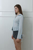 Slim-Fit Ribbon-Tie Blouse -light blue