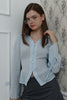 Slim-Fit Ribbon-Tie Blouse -light blue