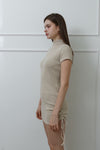 High-Neck Knit Dress –light beige