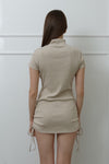 High-Neck Knit Dress –light beige