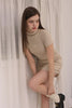 High-Neck Knit Dress –light beige