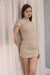 High-Neck Knit Dress –light beige