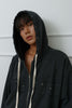 Studded Washed & Distressed Hoodie –charcoal gray