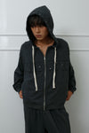 Studded Washed & Distressed Hoodie –charcoal gray