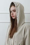 Studded Washed & Distressed Hoodie –light beige