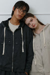 Studded Washed & Distressed Hoodie –charcoal gray