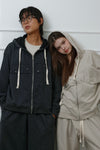 Studded Washed & Distressed Hoodie –charcoal gray