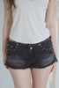 Vintage Washed Studded Denim Shorts -black