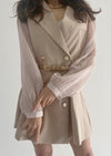 Belted Sleeve Sea Through One Piece
